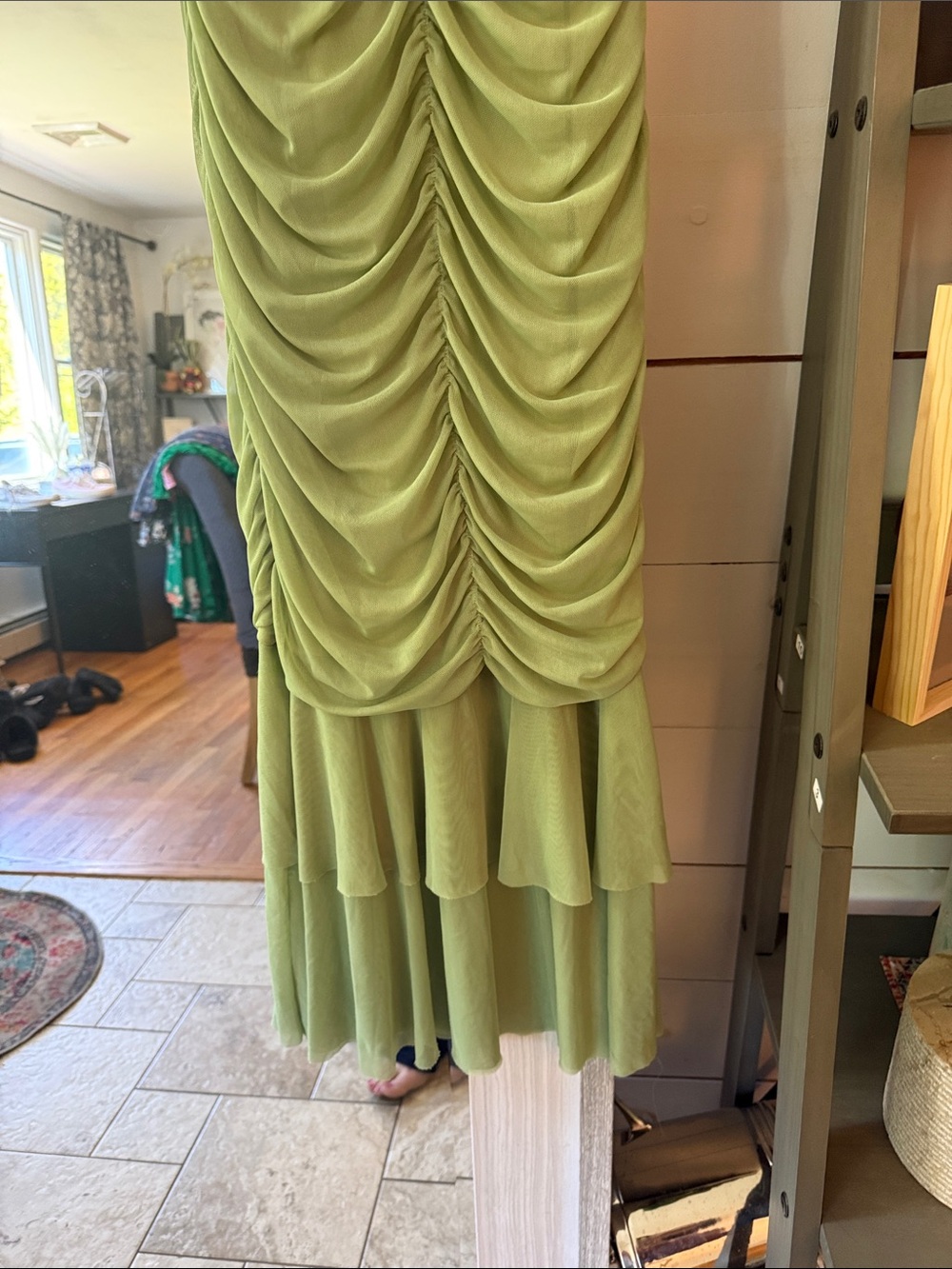 Green Ruched Maxi Dress with Tiered Hem - Picture 5 of 8